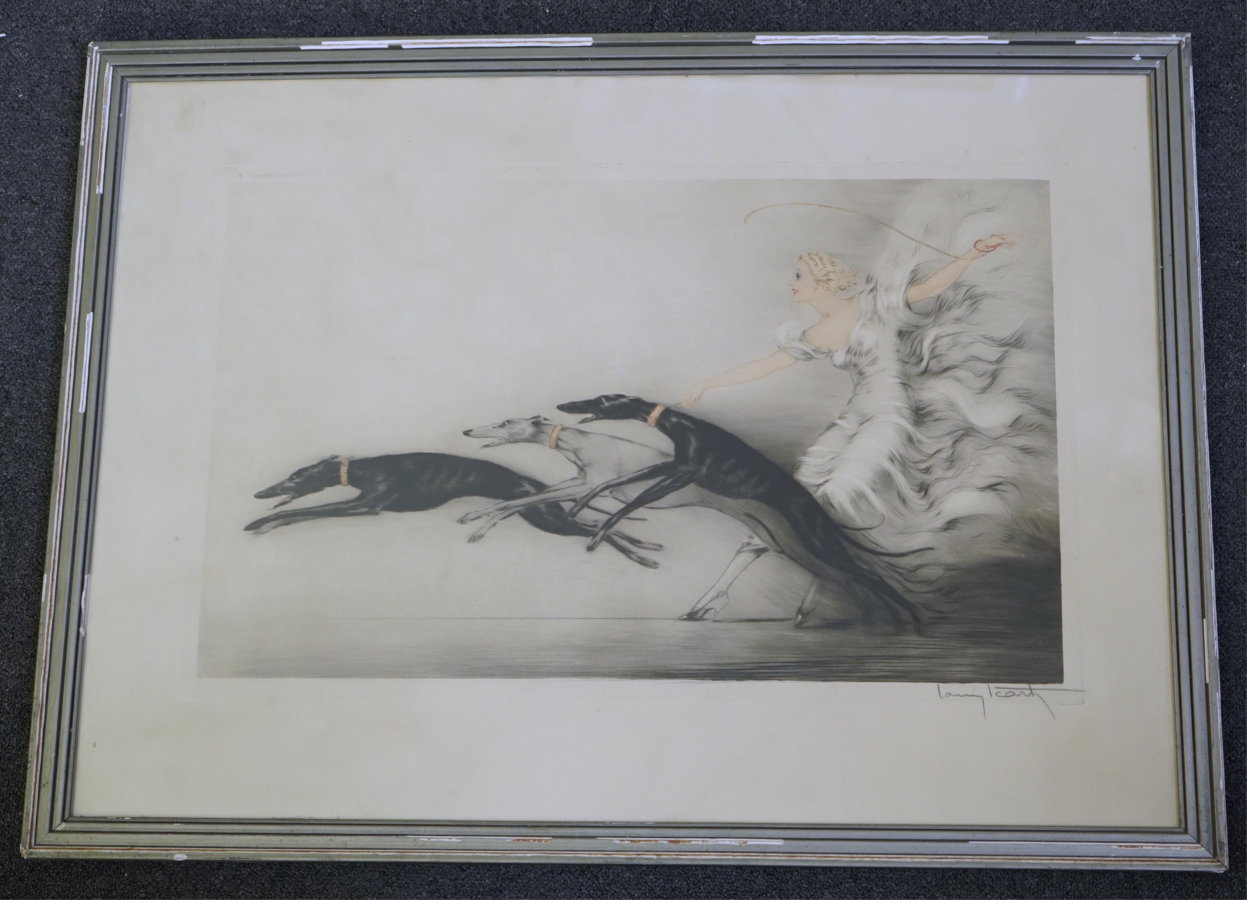 Louis Icart (French, 1888-1950), 'Vitesse', hand coloured drypoint etching, 38 x 62cm, sheet 56 x 78cm